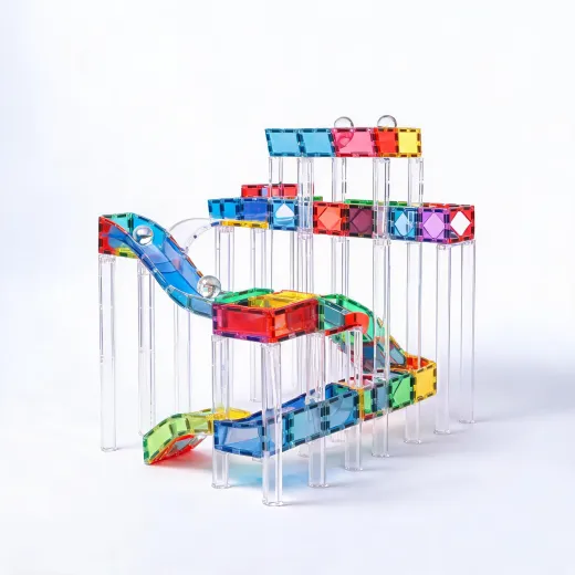 Magnetic tile marble run and ball track